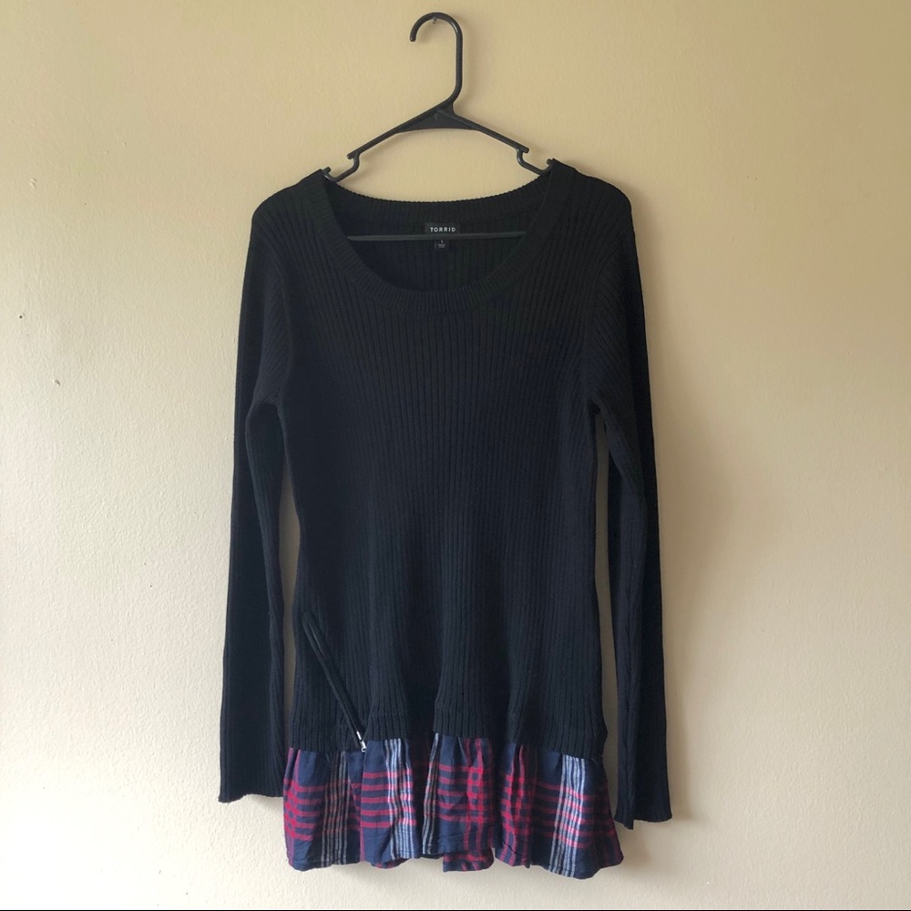 ❌SOLD❌TORRID Ribbed Knit Plaid Twofer Sweater - Picture 2 of 8